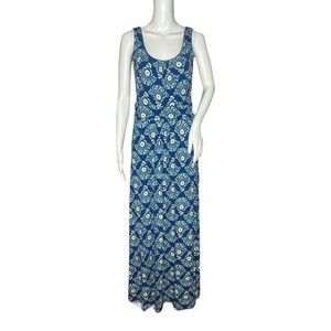 Boden Women’s Maxi Dress Blue White Floral Flowers Jersey‎ Knit Sleeveless 6R